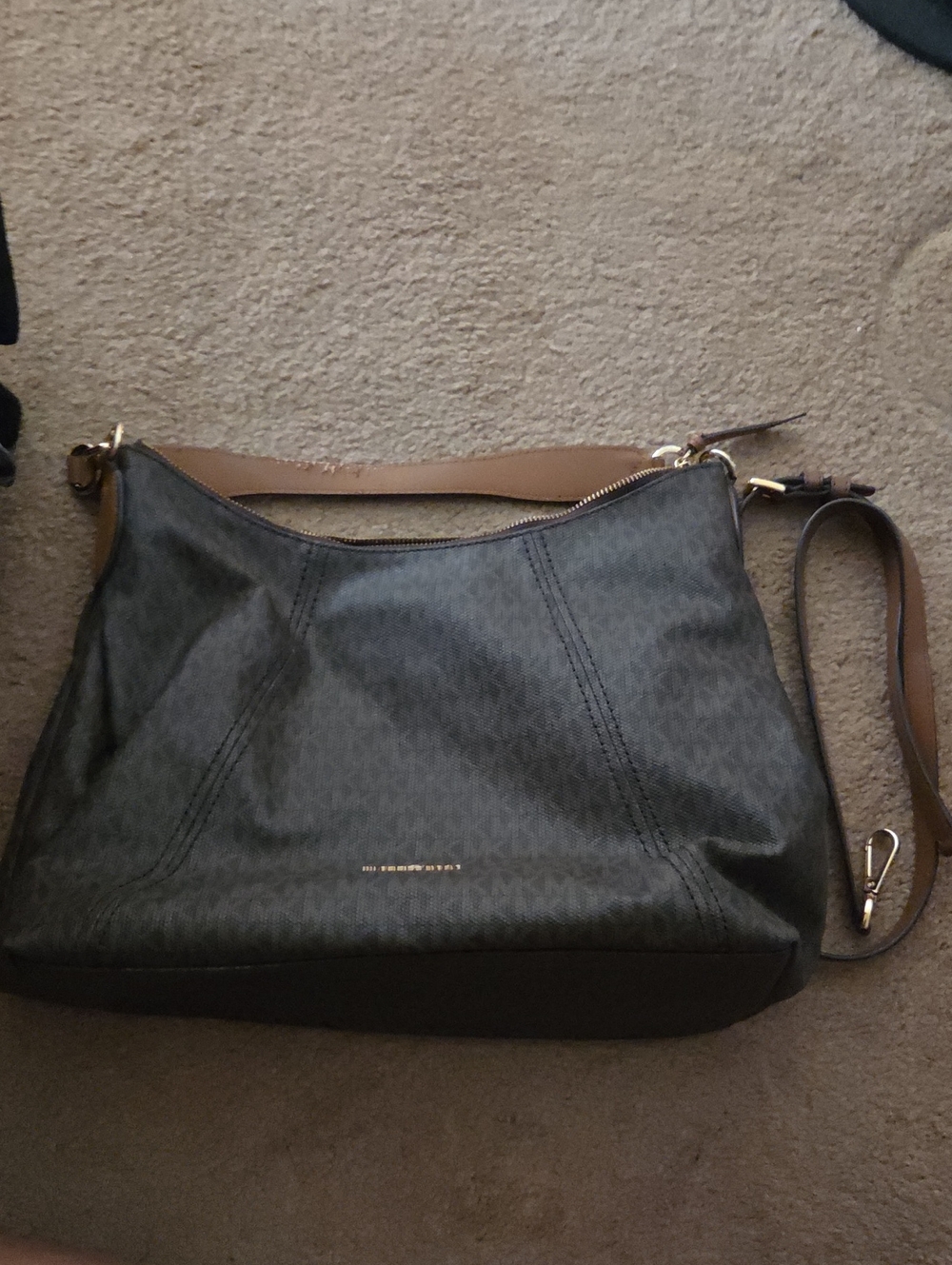 Michael Kors Dark Brown Logo Shoulder Bag with Tan Trim